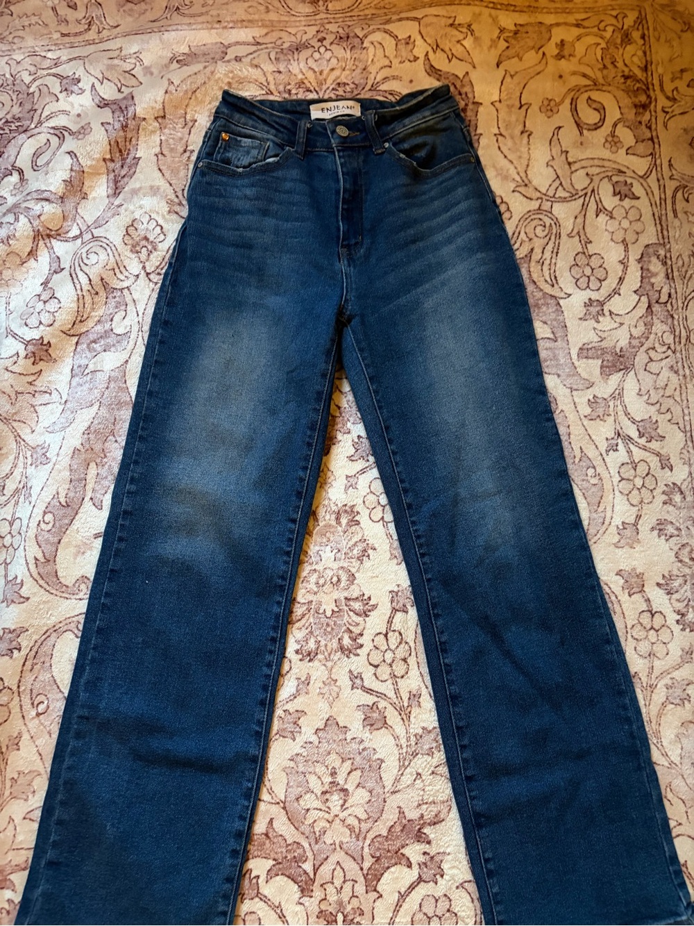 Enjean Denim Co. High Rise Straight Leg Jeans Medium Wash